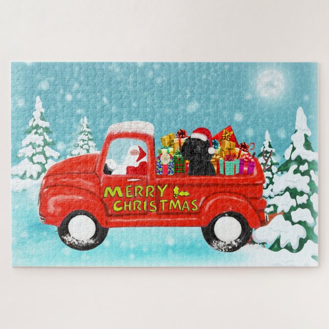 Black Poodle Dog Christmas Santa Delivery Truck Jigsaw Puzzle (Horizontal)