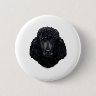 Black Poodle Dog Face 6 Cm Round Badge