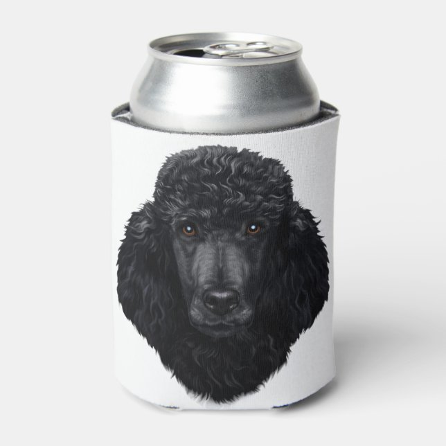 Black Poodle Dog Face Can Cooler (Can Front)
