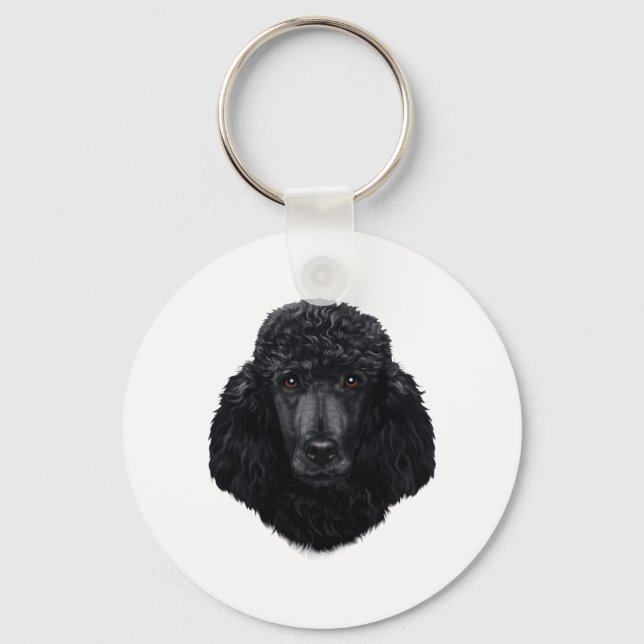 Black Poodle Dog Face Key Ring (Front)