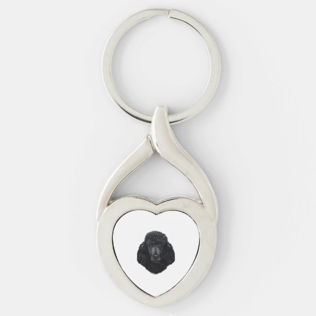 Black Poodle Dog Face Key Ring (Front)