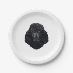 Black Poodle Dog Face Paper Plate