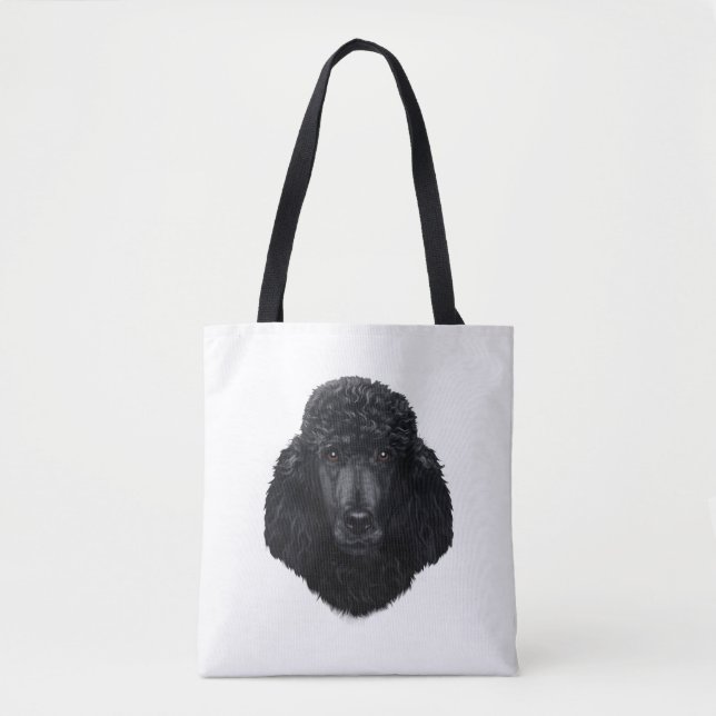 Black Poodle Dog Face Tote Bag (Front)