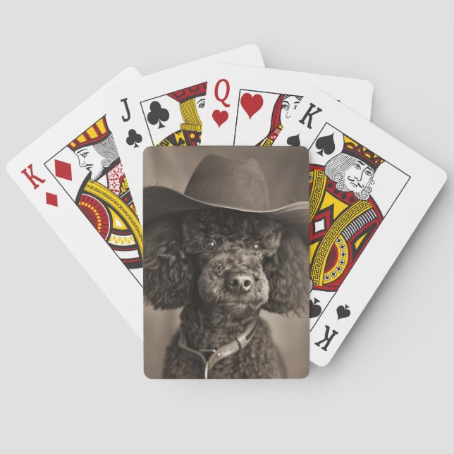 Black Poodle Dressed as a Cowboy Halloween Costume Playing Cards (Back)