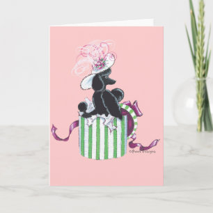 Black Poodle Hatbox Retro Art Print Card