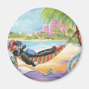 Black Poodle in Hawaii Beach Scene Magnet