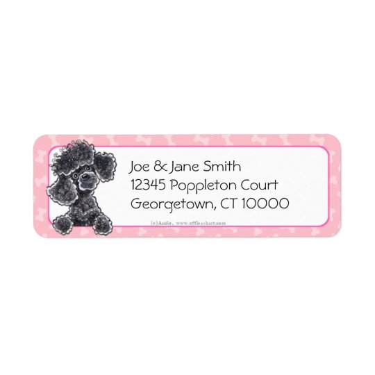 Black Poodle Little Bones Pink Return Address Label