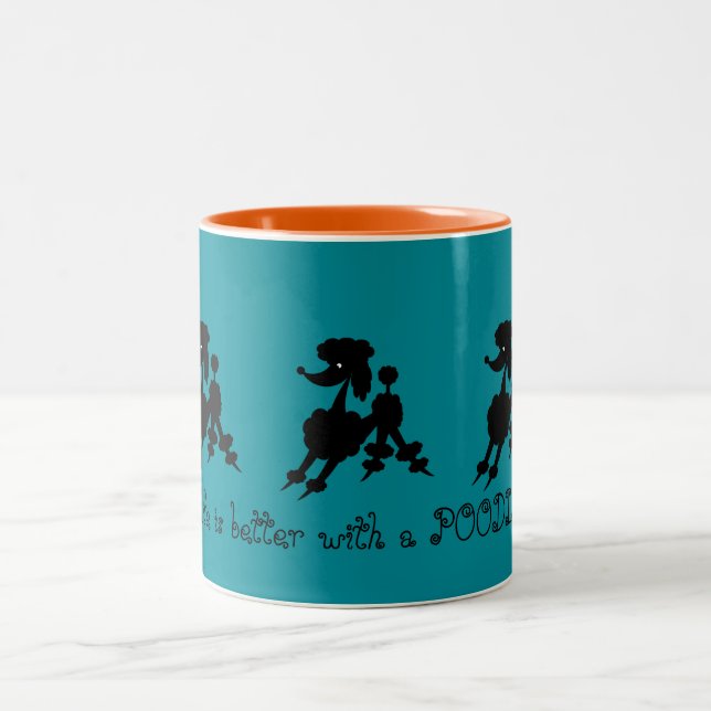 Black Poodle Lovers Two-Tone Coffee Mug (Center)
