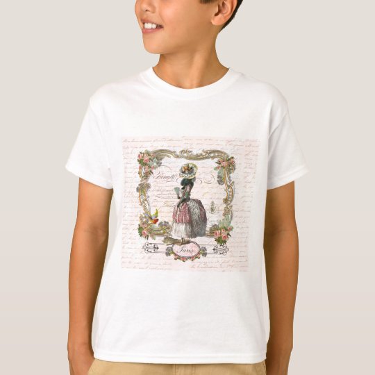 Black Poodle Marie Antoinette Pink Roses T-Shirt