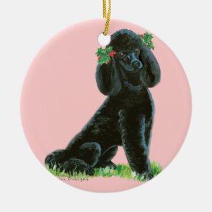 Black Poodle n Holly Christmas Tree Ornament
