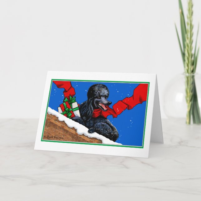 Black Poodle n Packages Christmas Holiday Art Card (Front)