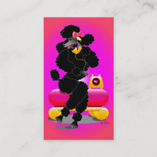 Black Poodle on Phone Retro Painting Business Card