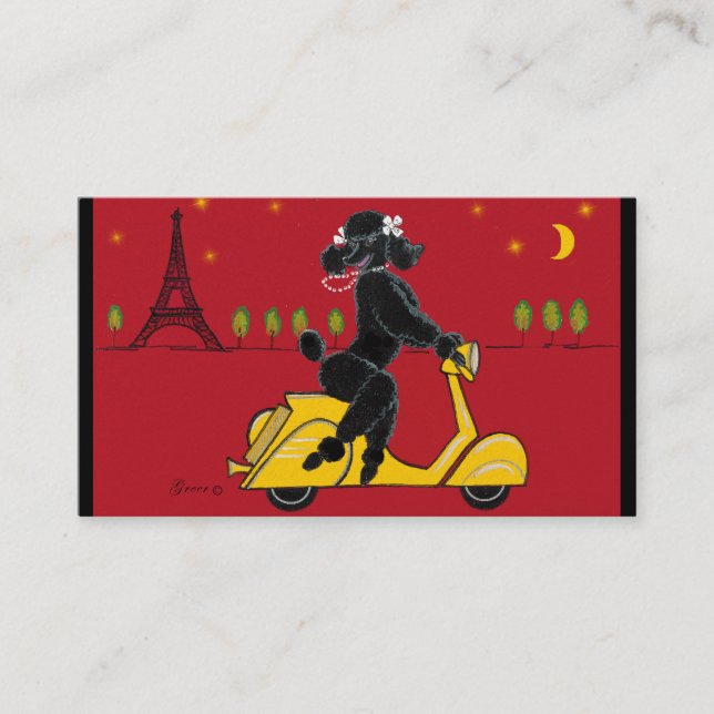 Black Poodle on Scooter Vespa Business Card (Front)
