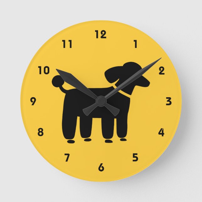 Black Poodle on Yellow (Colour is Customisable) Round Clock (Front)