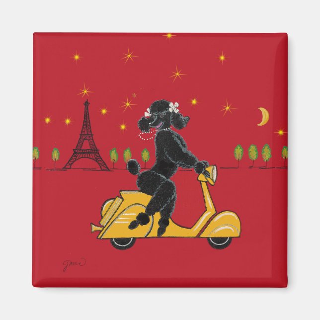 Black Poodle Paris Scooter Eiffel Tower Magnet (Front)