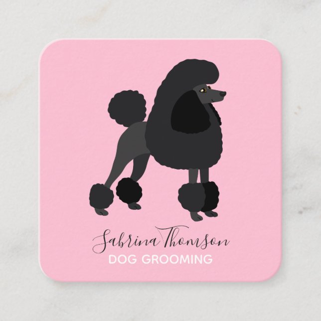 Black Poodle Pet Grooming Square Business Card (Front)