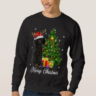 Black Poodle Santa Christmas Tree Lights Xmas Rein Sweatshirt