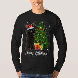 Black Poodle Santa Christmas Tree Lights Xmas Rein T-Shirt