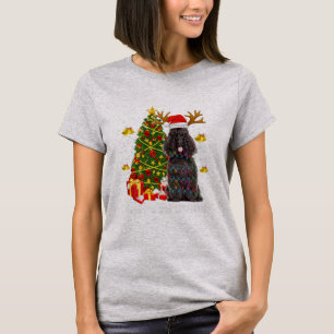 Black Poodle Santa Christmas Tree Lights Xmas T-Shirt