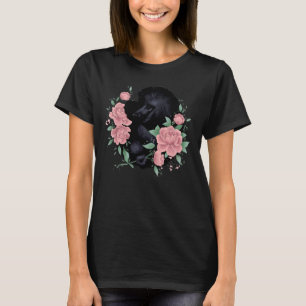 Black Poodle With Peonies T-Shirt