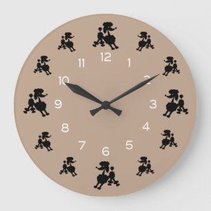 Black Poodles Large Clock