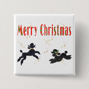 Black Poodles Playing Merry Christmas Art Button
