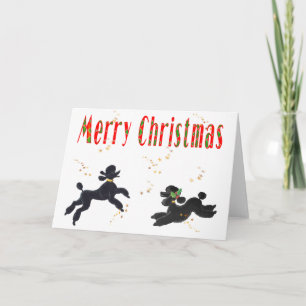 Black Poodles Playing Merry Christmas Art Cards