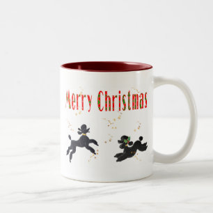 Black Poodles Playing Merry Christmas Art Mug Cup