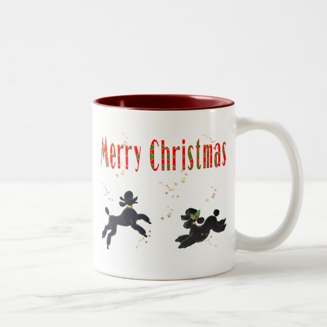 Black Poodles Playing Merry Christmas Art Mug Cup (Right)