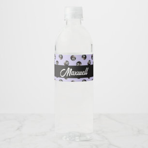 Black pool 8 balls pattern water bottle label