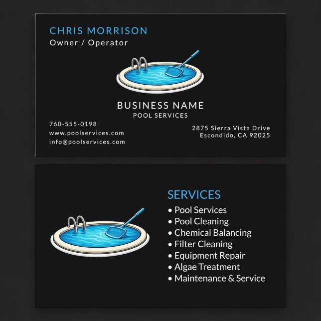 Black Pool Services Professional Business Card (Creator Uploaded)