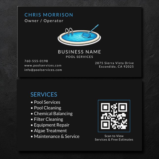 Black Pool Services QR Code Business Card (Creator Uploaded)