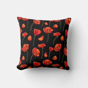 black poppy pattern cushion