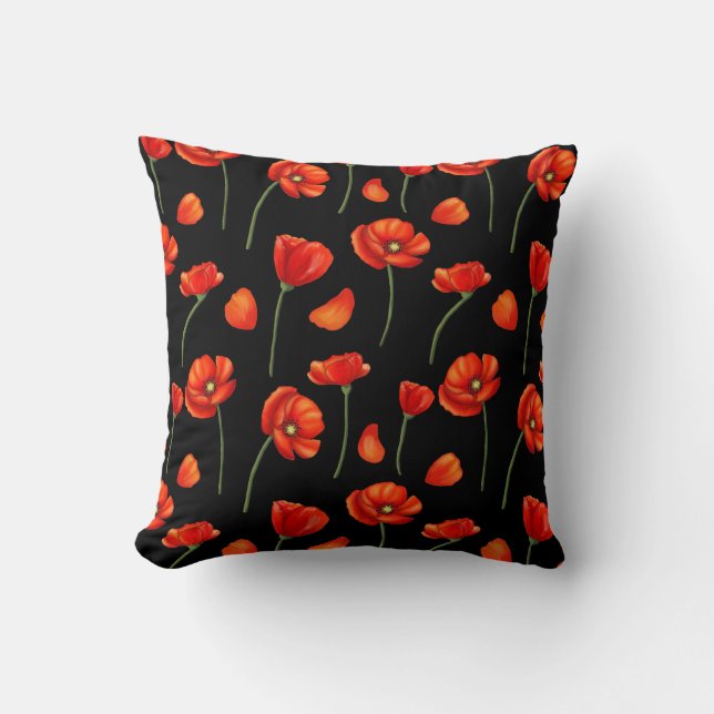 black poppy pattern cushion (Front)