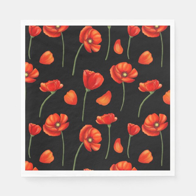 black poppy pattern napkin (Front)