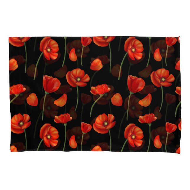 black poppy pattern pillowcase (Front-Left)