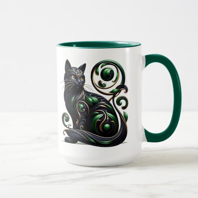 Black Porcelain Cat Mug (Right)