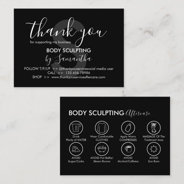 Black Post Body Sculpting Aftercare Thank You Business Card (Front/Back)
