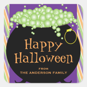 Black Pot of Green Soup Personalised Halloween Square Sticker