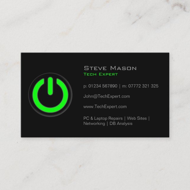 Black Power Button, Technology - Business Card (Front)