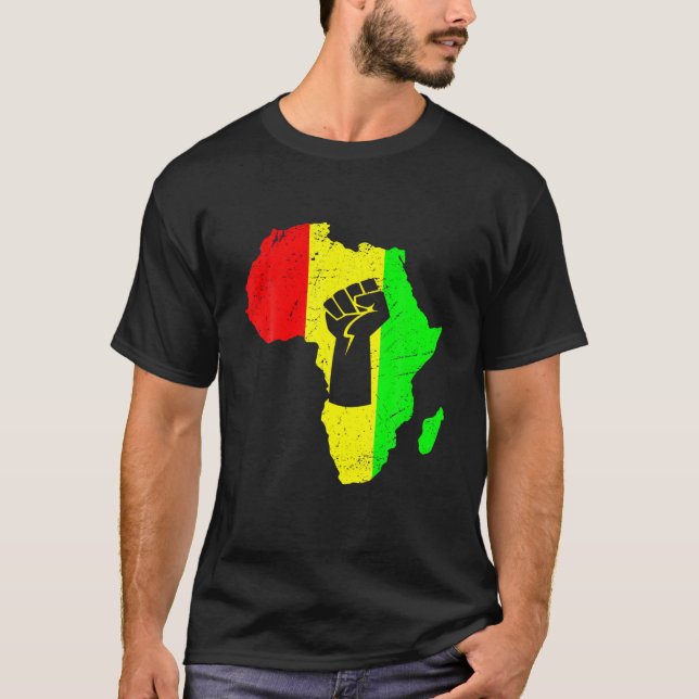 Black Power Fist Africa Map Inspirational Black Le T-Shirt (Front)