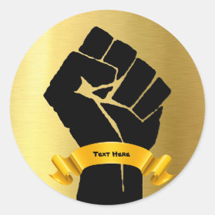 Black Power Fist & Gold Design Add-Your-Text Classic Round Sticker