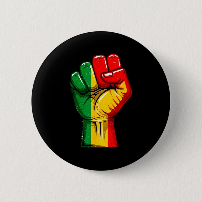 Black Power Fist Pan African Flag Raised Pride  6 Cm Round Badge (Front)