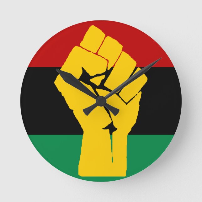 Black Power Pan African Flag Round Clock (Front)