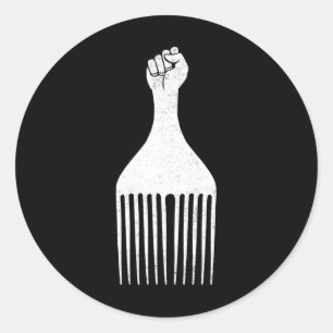 Black Power Raised Fist Afro Pick Black History Me Classic Round Sticker