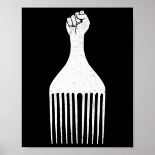 Black Power Raised Fist Afro Pick Black History Me Poster