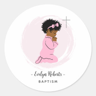 Black Praying Baby Girl Pink Baptism Stickers