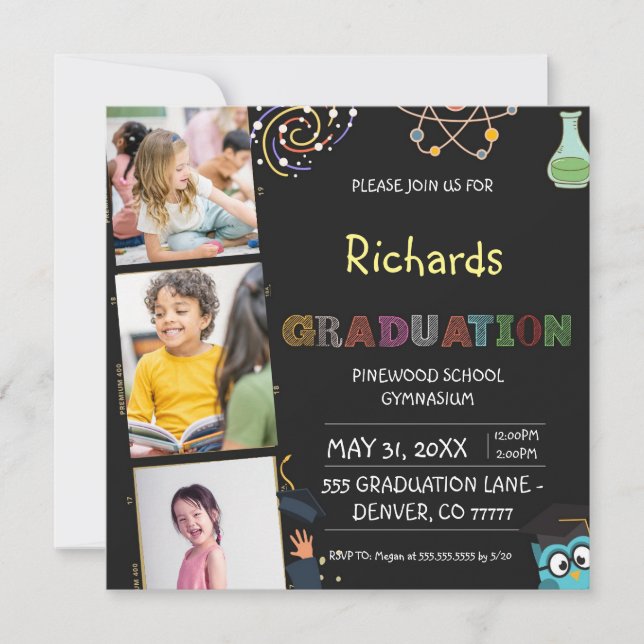 Black pre k graduation invitation (Front)