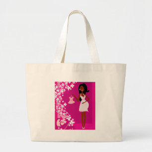 black pregnant woman large tote bag