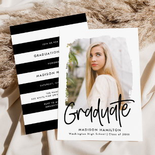Black   Preppy Script Photo Graduation Party Invitation